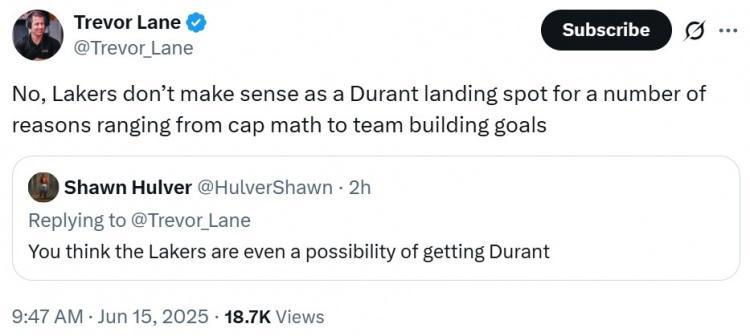 湖记：湖人不是KD的理想去处 原因包括薪资空间&amp;amp;球队建设目标等